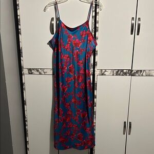 A New Day Blue and Red Floral Midi Dress